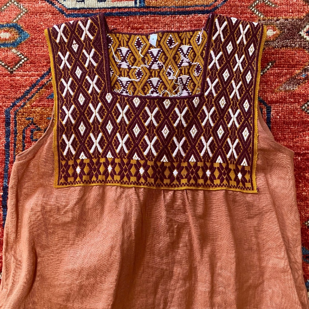 Embroidered linen Mexican midi dress